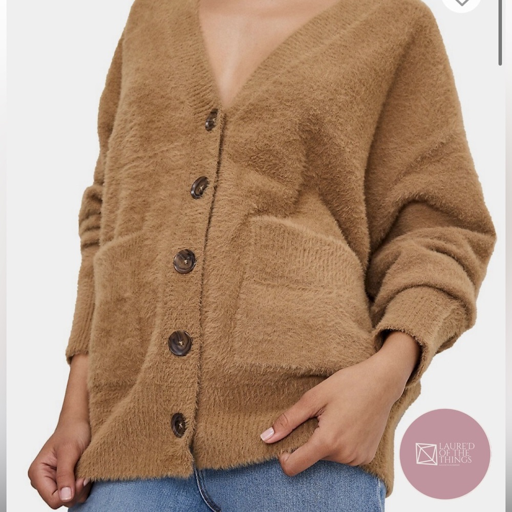 NWT Size S/M Good American Oversized Plush Cardigan - Wwrm Caramel